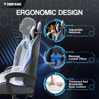 ALINUNU Ergonomic Gamer Chair with Massage and Synthetic Leather