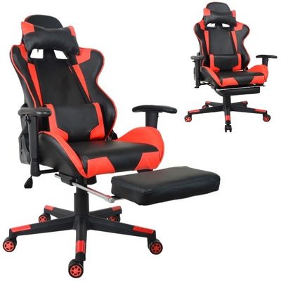 Computer Gamer Modern Office Gaming Chair with Footrest and 2D Adjustable PU Armrests