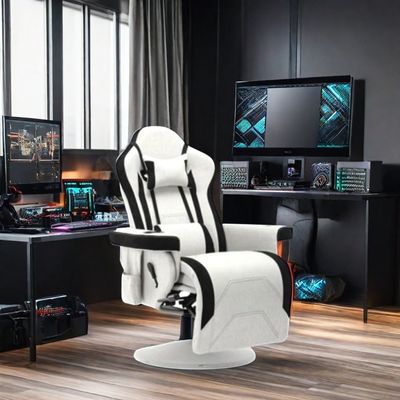 Comfortable Gaming Chair with Adjustable Footrest and Durable Fabric Armrest