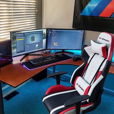 White Frame Black Synthetic Leather Customized Gaming PC Chair Electric Wheel Option