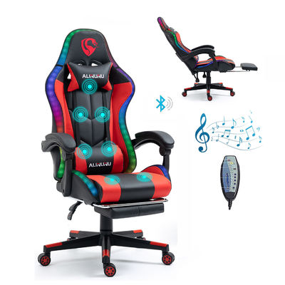Height Adjustable Armrest RGB LED Gaming Chair with Massage Swivel Style and Speakers