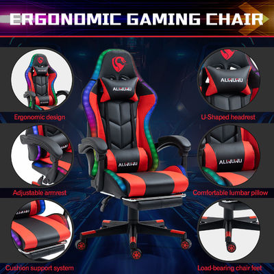 Height Adjustable Armrest RGB LED Gaming Chair with Massage Swivel Style and Speakers