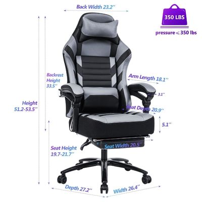 Customized Color Gaming Chair with Footrest 400lb Memory Foam Adjustable Tilt Back Angle