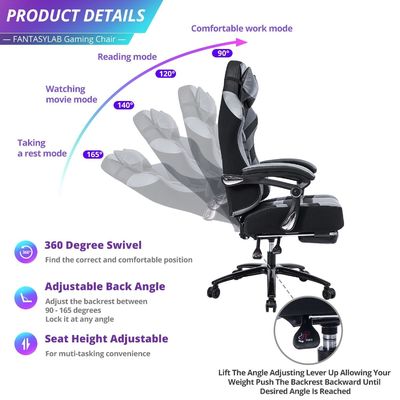 Customized Color Gaming Chair with Footrest 400lb Memory Foam Adjustable Tilt Back Angle