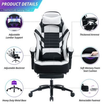 Height Adjust Gaming Chair with Footrest 400lb Memory Foam Adjustable Tilt Back Angle