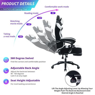 Height Adjust Gaming Chair with Footrest 400lb Memory Foam Adjustable Tilt Back Angle