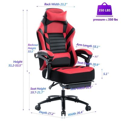 Adjustable Tilt Back Angle Gaming Chair with Footrest and Memory Foam 400lb Capacity