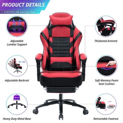 Adjustable Tilt Back Angle Gaming Chair with Footrest and Memory Foam 400lb Capacity