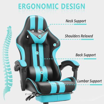 Adjustable Height PC Game Computer Chair with Headrest Lumbar Support and Footrest