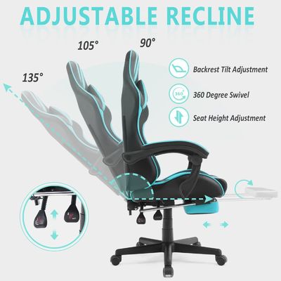 Adjustable Height PC Game Computer Chair with Headrest Lumbar Support and Footrest