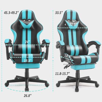 Adjustable Height PC Game Computer Chair with Headrest Lumbar Support and Footrest