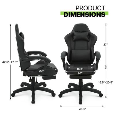 Mail Packing Gaming Chair High Back with Footrest Headrest Lumbar Support Iron Frame