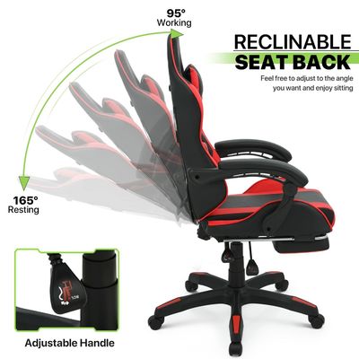 360 Swivel High Back Gaming Chair with Footrest Headrest Lumbar Support Height Adjust