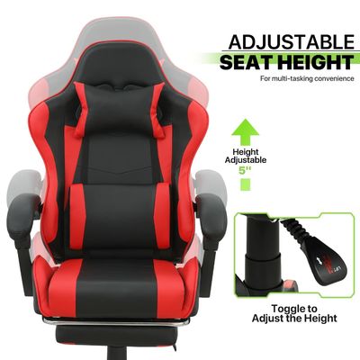 360 Swivel High Back Gaming Chair with Footrest Headrest Lumbar Support Height Adjust