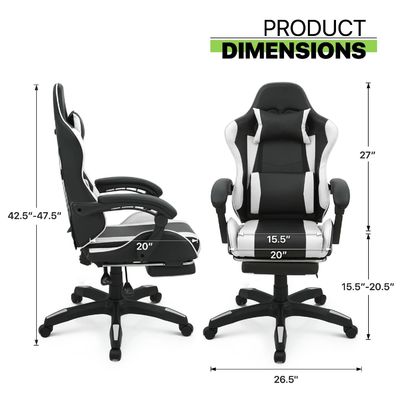 Swivel Gaming Chair with Footrest Headrest Lumbar Support Black High Back Other Style