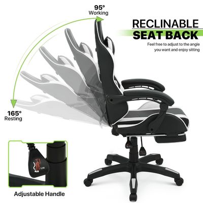 Swivel Gaming Chair with Footrest Headrest Lumbar Support Black High Back Other Style