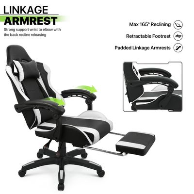 Swivel Gaming Chair with Footrest Headrest Lumbar Support Black High Back Other Style