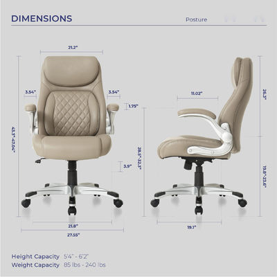 Stylish Ergonomic PU Leather Office Chair with Lumbar Support and FlipAdjust Armrests