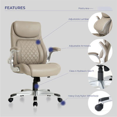 Stylish Ergonomic PU Leather Office Chair with Lumbar Support and FlipAdjust Armrests