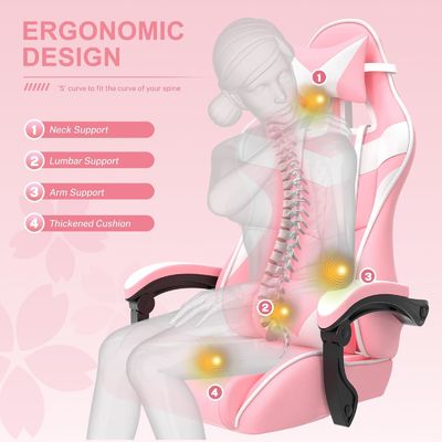 Swivel Chair Pink Gaming Chair with Footrest and Adorable Bunny Design Mail Packing