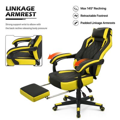 360 Degree Swivel Racing Style Gaming Chair with PU Leather Detachable Lumbar Support