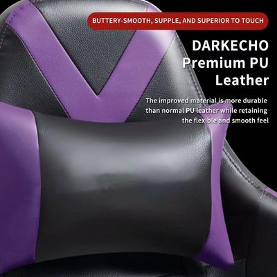 Adjustable Armrest Gaming Home Chair with Footrest and Massage in Purple Leather