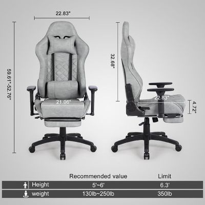 Modern Design Gaming Chair with Footrest and 3 Gas Lift PU Leather High Back Adjustable