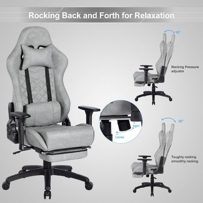 Modern Design Gaming Chair with Footrest and 3 Gas Lift PU Leather High Back Adjustable