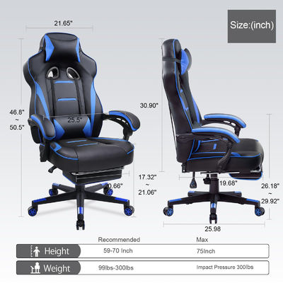 3 Gas Lift Ergonomic Gaming Chair with Footrest PU Leather High Back Office Desk Chair
