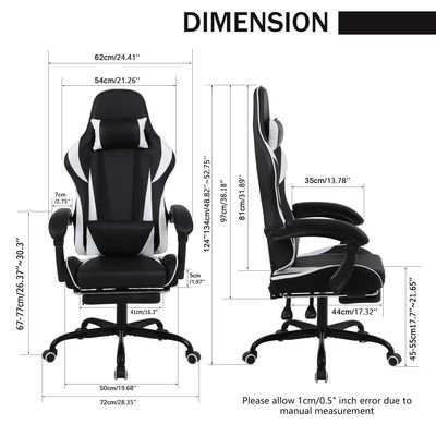 Iron High Back Racing Style Ergonomic Gaming Chair with Lumbar Support and Footrest
