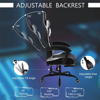 Iron High Back Racing Style Ergonomic Gaming Chair with Lumbar Support and Footrest
