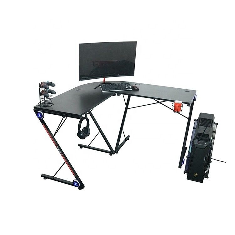 Workspace Home Office L-shaped Computer Gaming Table with Round Corner Monitor Stand