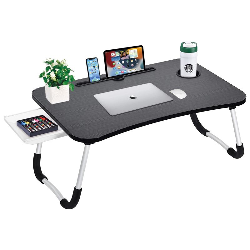 Portable Foldable Laptop Bed Table Desk Tray with Cup Holder 15.7&quot;D x 23.6&quot;W x 11&quot;H