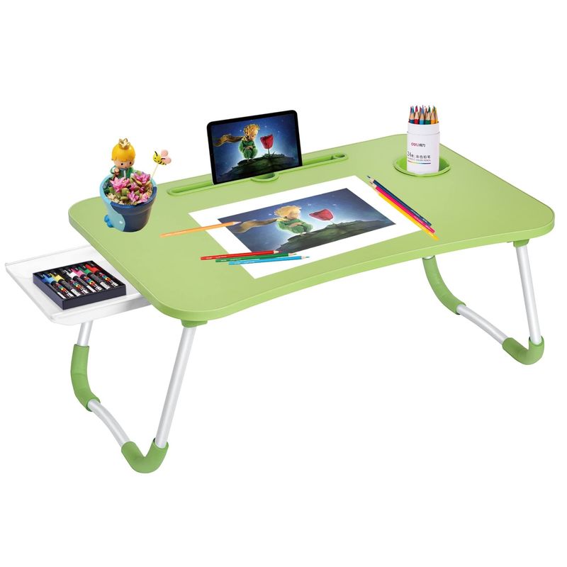 Foldable Lap Desk Bed Tray with Cup Holder and Product Dimensions 15.7&quot;D x 23.6&quot;W x 11&quot;H