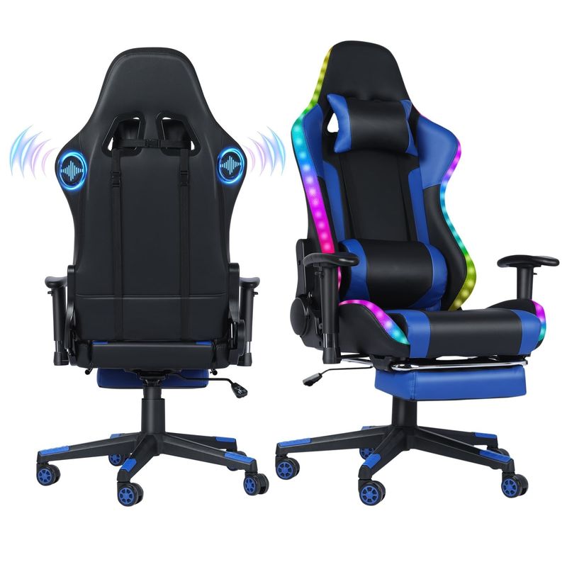 Customized Color Leather RGB Gaming Swivel Chair with LED Light Bar and Massage Feature