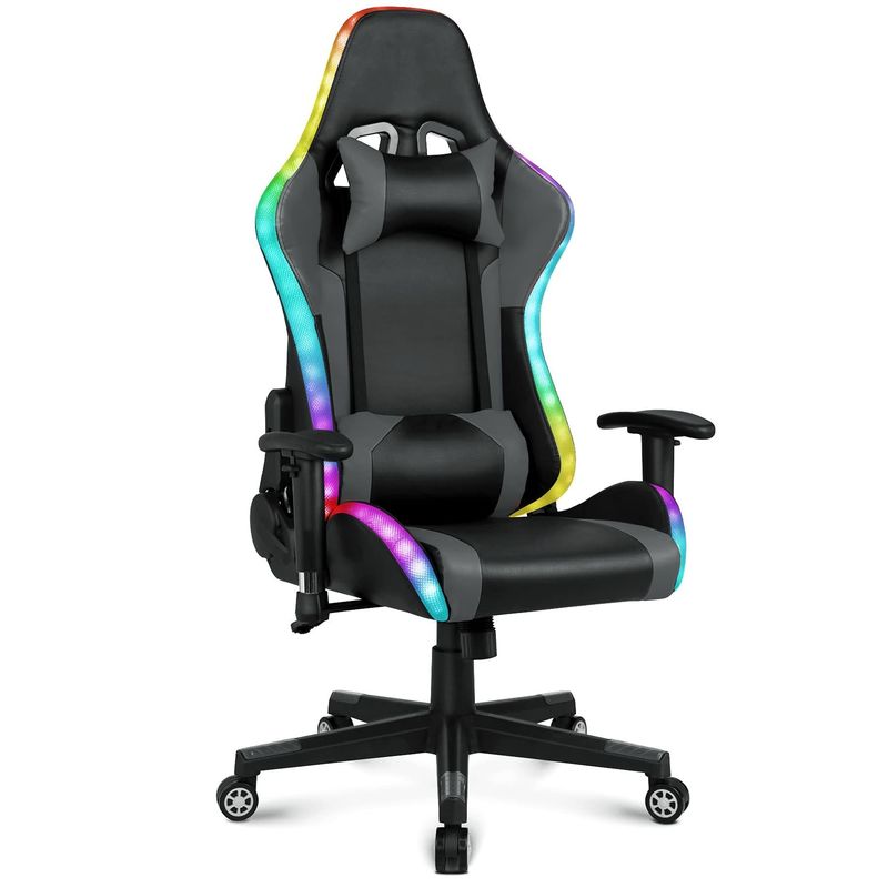27.5&quot;D x 27.5&quot;W x 46.5&quot;H Gaming Swivel Chair with LED Light Bar and Massage Function