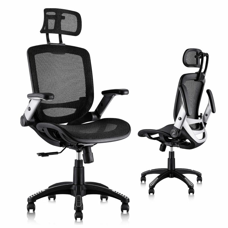 Ergonomic High Back Desk Chair with Adjustable Headrest and Flip Arm Style Lift Chair