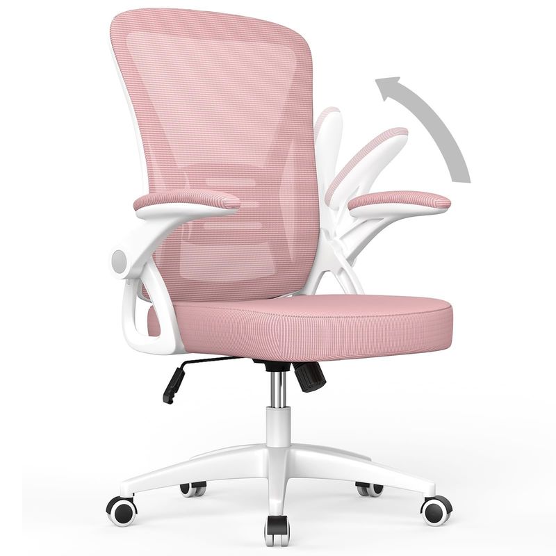 Adjustable Height Mesh Office Chair Swivel Chair with Flip-Up Arms and Lumbar Support