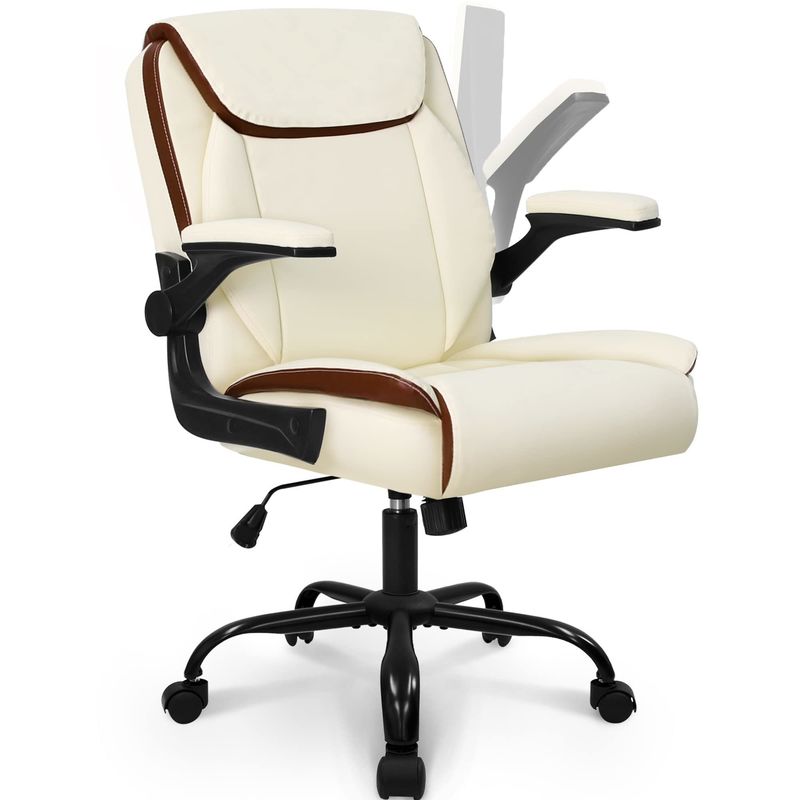 Adjustable Back Support Home Office Chair with Flip-up Armrest and Swivel Wheels
