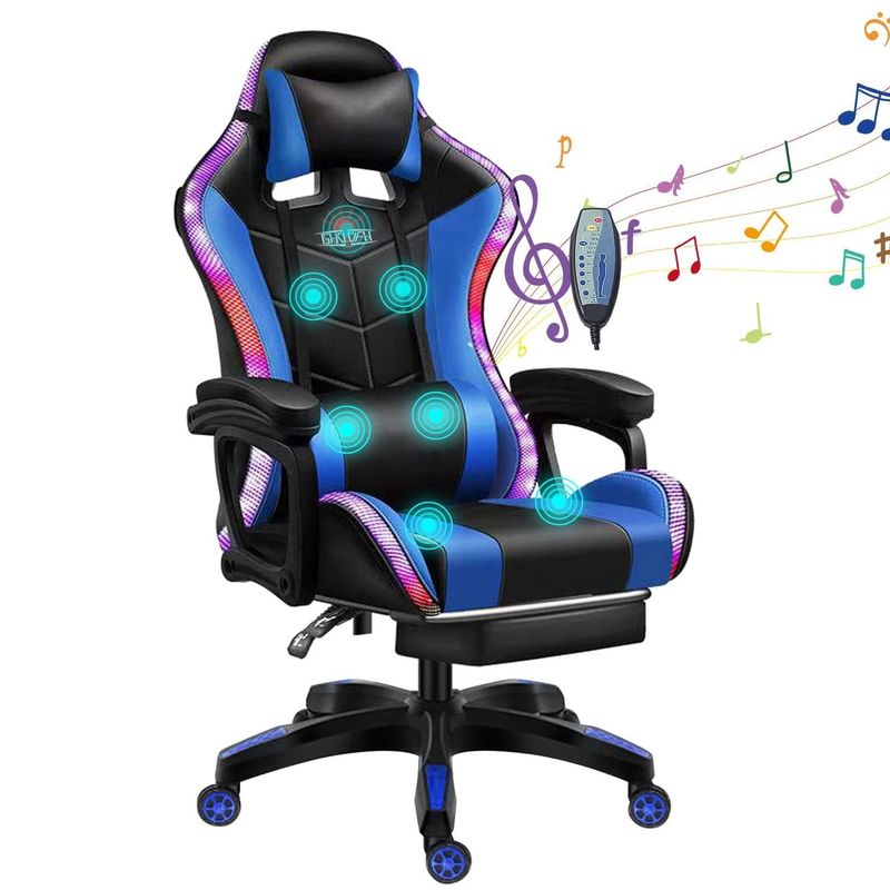 Ergonomic Computer Office Gaming Mesh Chair with 7 Points Massage and RGB LED Light