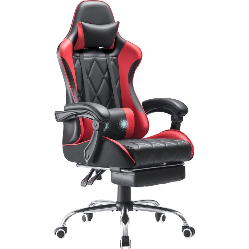 Swivel Chair with Footrest and Massage Lumbar Support Ergonomic High Back Video Game Chair