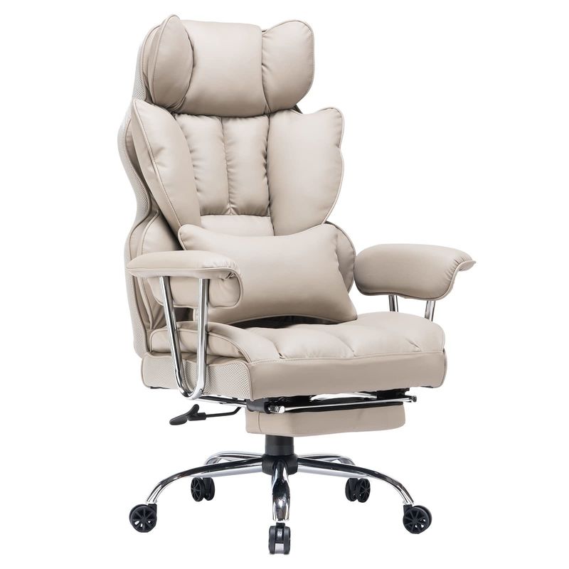 Optional Leg Rest and Lumbar Support High Back PU Leather Swivel Chair for Comfort